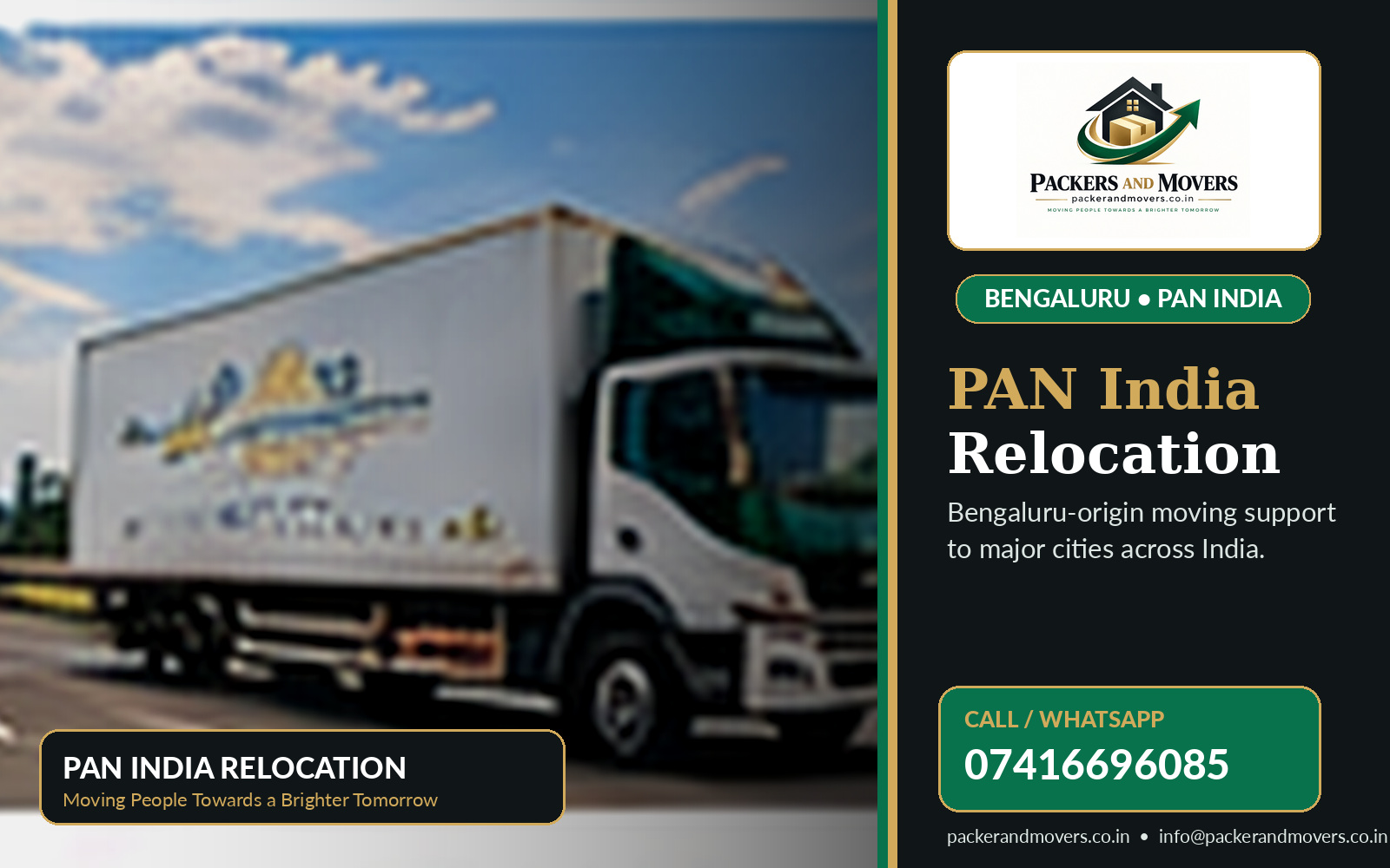 PAN India Relocation by Packers and Movers Bangalore, call 07416696085